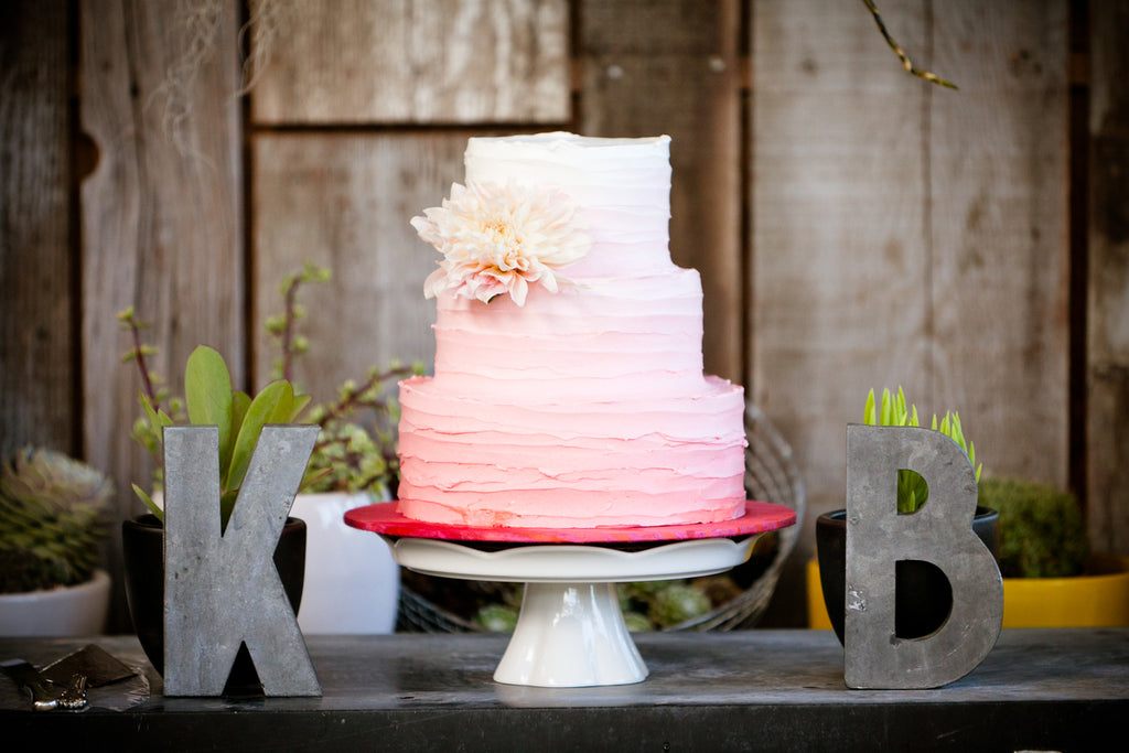 Beautiful ombre cake with a cafe au lait dahlia